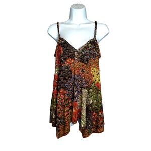 Silvergate Multi-color Paisley Print Boho Braided Spaghetti Strap Top Med